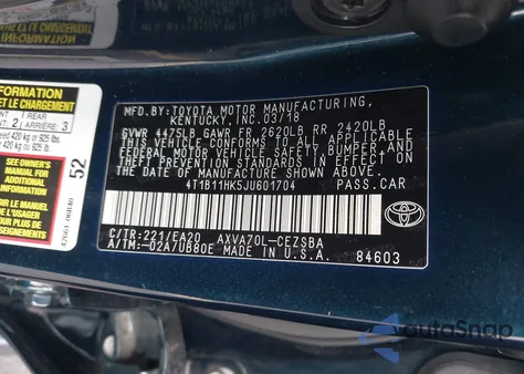 2018 Toyota Camry Se из США, поврежденный, VIN 4T1B11HK5JU601704